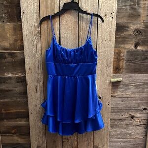 Royal Blue Satin Tiered Ruffle Camisole